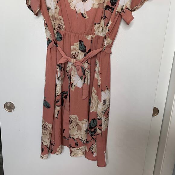 3/$20 NWOT Shein plus size pink floral print tie belt ruffle sleeve dress SZ 3X - Picture 4 of 9